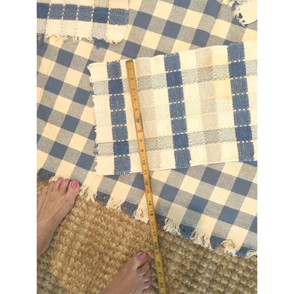Tableclothw/ 4 Placemats Buffalo Check Country Blue White Fringed Square 58x58 - Picture 9 of 9